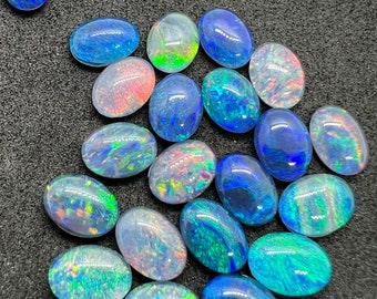 Australian Opal 8X6 mm Cabs, Pack of 4 Pieces -AAA Quality, Opal Triplet Cabochon - Australian Opal Oval Cabochon, flat bottom.