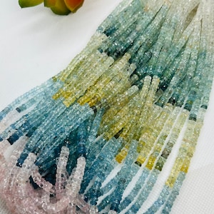 Aquamarine Faceted Multi color Heishi, 5MM size, tyre shape beads, Length 16” AAA Quality- Multi color Aquamarine Faceted Wheel shape Beads