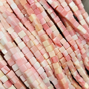 Queen Conch Shell Square Beads • 3 / 4 mm Size • Length 40 cm • AAA Quality • Natural Pink Queen Conch Shell Beads