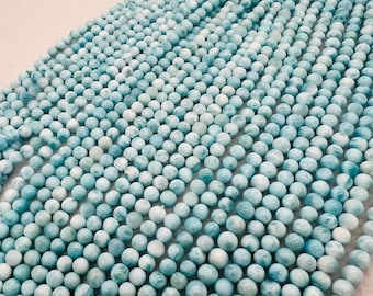 Cuentas redondas de larimar de 4,5 mm de tamaño, calidad superior AAAA, auténticas cuentas de larimar, longitud de 40 cm.