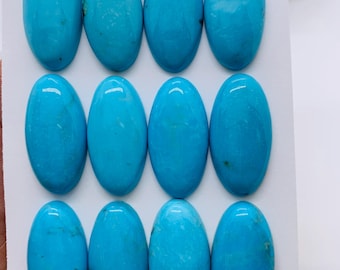 Cabujones ovalados de turquesa - Tamaño 15 x 30 mm - Paquete de 1 pieza - Calidad AAA - Turquesa 100 % natural - Cabujón ovalado de turquesa - Cabujones de base plana
