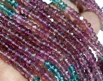 Watermelon Tourmaline faceted Roundel 4 mm Size •  Pink And Blue color beads Fine quality 14" Strand, Tourmaline Top Quality beads.