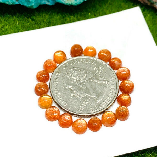 4MM Sunstone Round Cabochon- Pack of 5 Pieces  -AAA Quality -Natural Sunstone Cabs- Sunstone Round Cabs