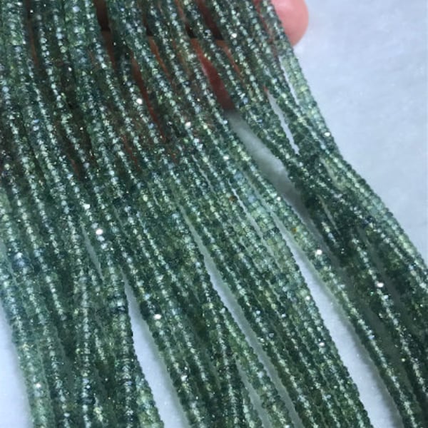 Green Sapphire Faceted wheel size 3-4MM , Top Quality , 16 Inch Strand , Natural green sapphire gemstone . precious stone beads