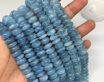 Aquamarine Roundel Beads 8 mm size • AAA Quality • 40 cm Length Blue Color • Aquamarine Rondelle Beads