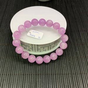 Kunzite Bracelet - 12 mm Size - Code# D6 - AAAA Quality - Natural Kunzite Round Bracelet - Length 7.5 Inch