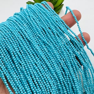 Turquoise Round Beads 2 mm Size- AAA Quality  -100 % Natural Turquoise -  Length 40 cm - Turquoise Round Blue