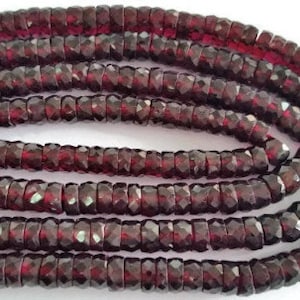 Half Strand Garnet Faceted Washer Shape, 5mm size , Length of 7 Inch . Red Garnet Faceted Heishi shape