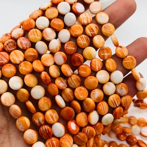 Spiny Oyster Coin Beads • 8 mm Size • 40 cm length • AAA Quality • Natural Spiny Oyster Orange Color • Origin Mexico