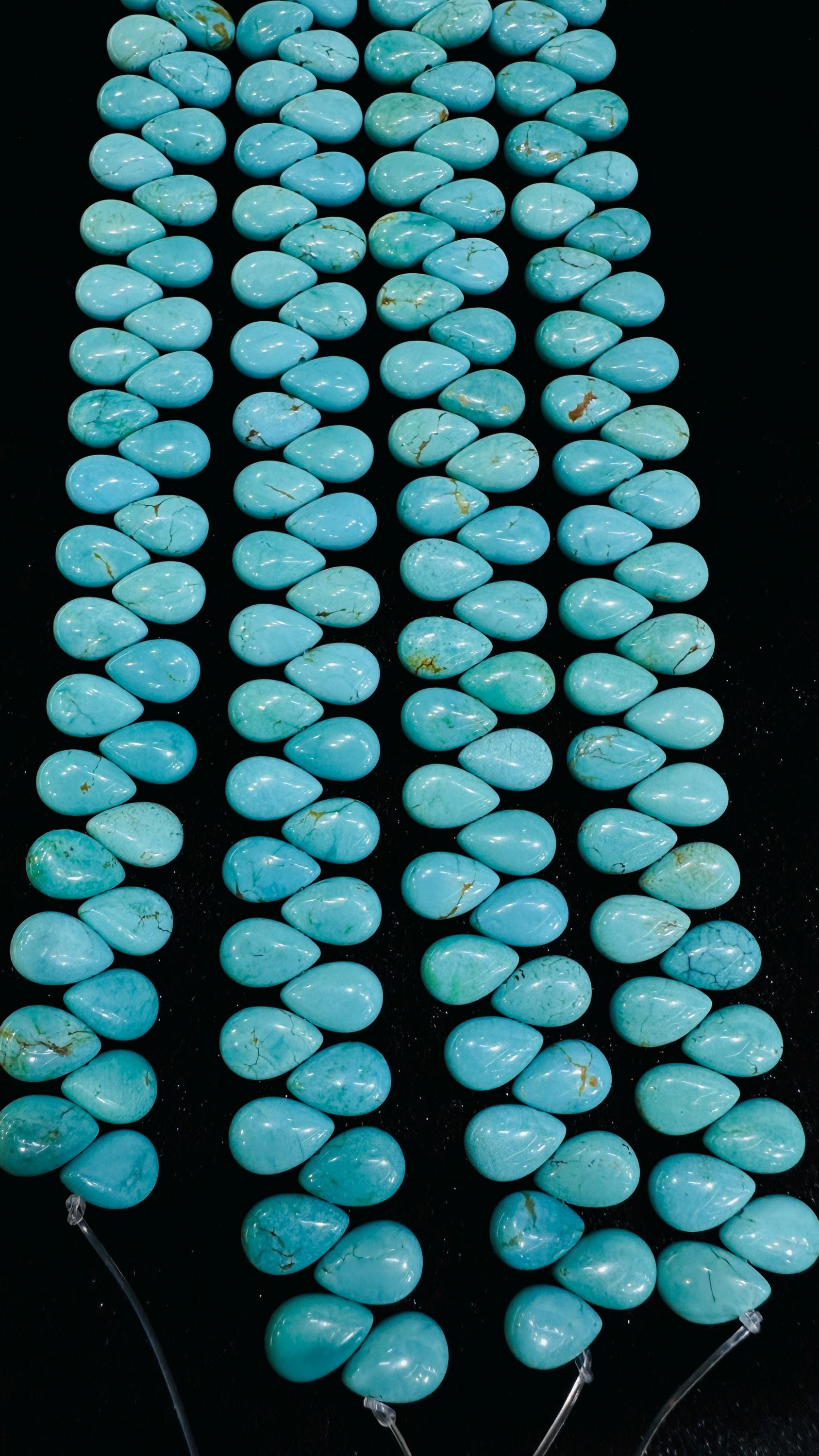 Turquoise Pear shape Beads 8x12 mm Size - AAA Quality -  Natural Chilean Turquoise briolettes - Length 8 Inch
