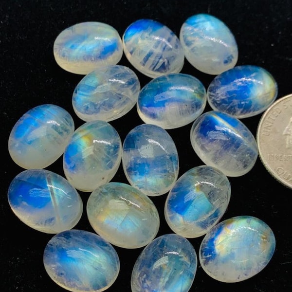 10X14MM Rainbow Moonstone Oval Cabs , Pack of 4Pcs. AAA quality cabochon. loose gemstone.