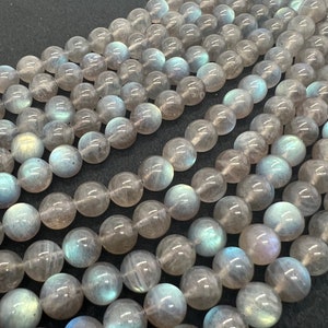 Cuentas redondas de labradorita de 10 mm, forma redonda perfecta de alta calidad. Fuego amarillo y azul - Grado AAA