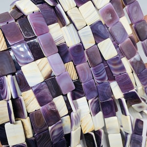 Wampum Quahog Shell Rectangle Beads • 10x14 mm Size • 40 cm length • AAA Quality  • Purple Color • Origin East Coast USA