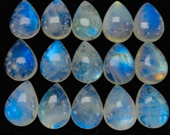 7X10 mm Moonstone Pear Cabochon Pack of 6 Pcs  AAA Quality -Rainbow Moonstone Cabochon-Natural Untreated