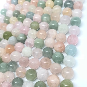 10MM AAA Beryl Smooth Round Beads ,Length 40 cm-Aquamarine and Morganite round beads.