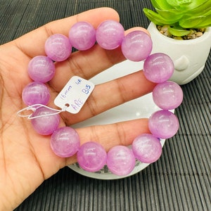 Kunzite Round Bracelet - 16 mm Size - Code B15  - 4A Quality - Natural Kunzite Bracelet - Length 7.5 Inch