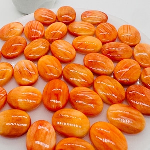 Spiny Oyster Shell Oval Cabs • 12x16 mm Size • Pack of 2 Pieces • AAA Quality • Natural Shell Cabochon • Orange Color