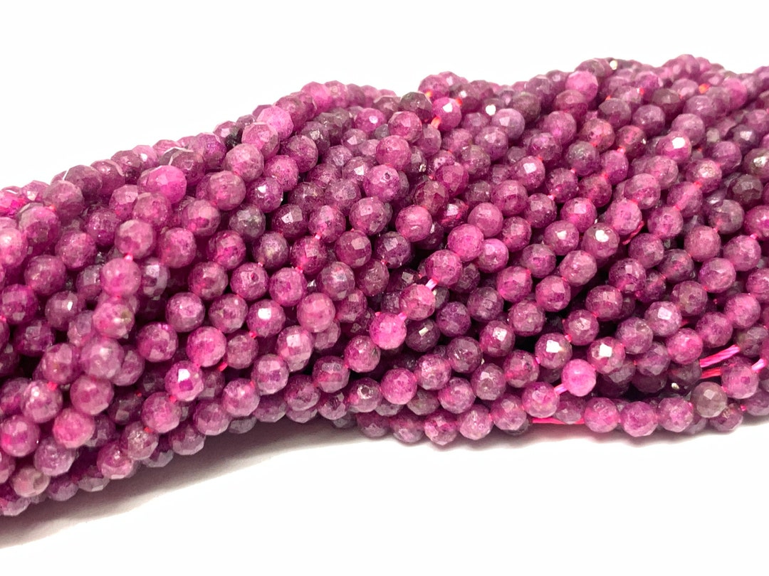 Natural Ruby 3mm Faceted Round Beads - Natural Gemstone Beads- 39 Cm ...