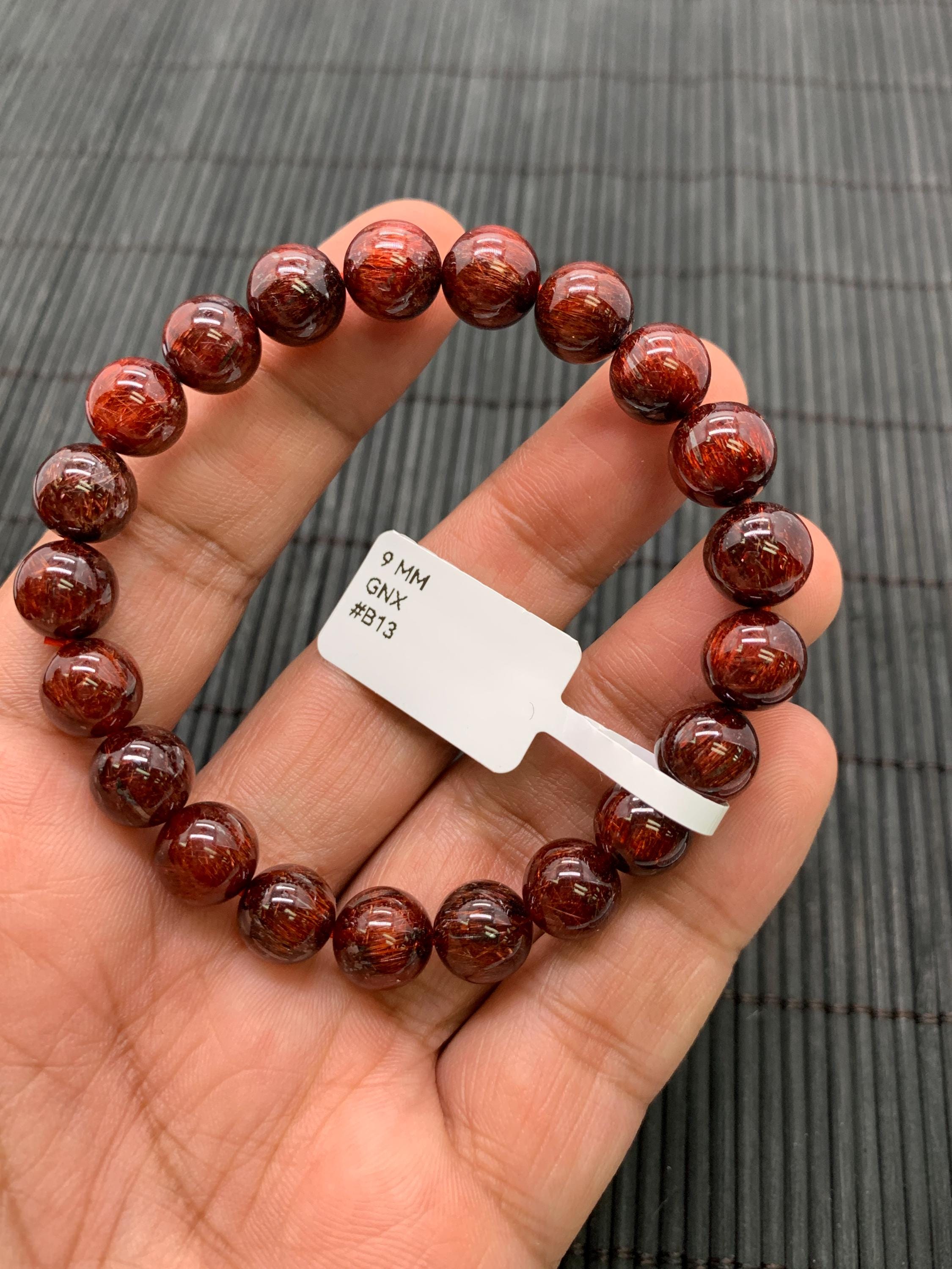 Red Rutile Round Bracelet • 9 Mm Size • Code #B13 • AA Quality