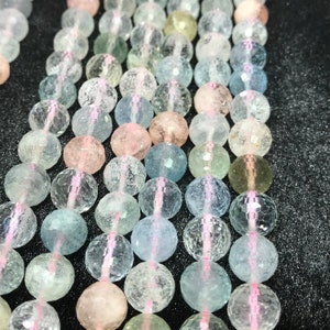 10MM Aquamarine and Morganite faceted Round AAA grade, , Length 15.5&quot; Machine cut top quality round beads.