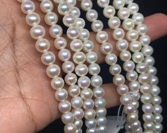 Perlas de agua dulce de 6 mm, cuentas redondas, 100 % color natural, calidad AAA, longitud de 40 cm, cuentas de perlas blancas.