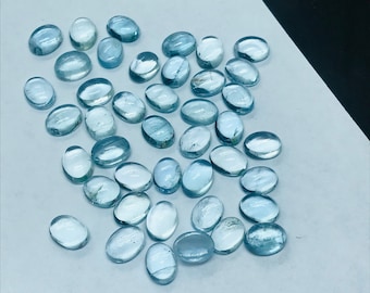 Cabochon ovali acquamarina 8 x 6 mm, cabochon acquamarina blu, confezione da 5 pezzi Cabochon di qualità AAA, acquamarina blu