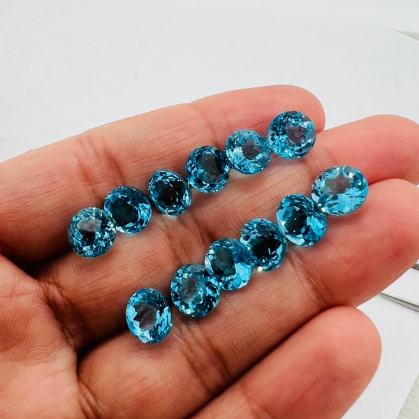 Swiss Blue Topaz 8MM Round cut - Pack of 1 Pcs  - Swiss Blue Topaz Cut - Loose Stone - Natural Swiss Blue Topaz loose stone
