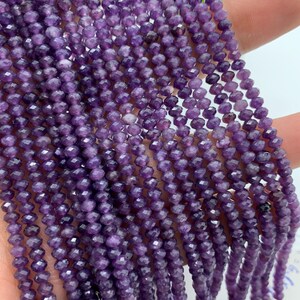 4mm Lepidolite Faceted Rondelle beads - AAA Quality - Length 39 cm - Natural Lepidolite faceted Roundel- Dark Color