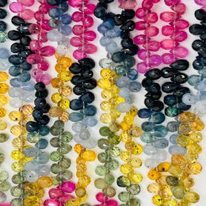Multi sapphire faceted Drop 3X5mm Size -  AAA Quality - 17 Inch length - Natural Multi sapphire Briolette, weight 86 ct per strand