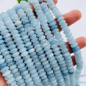 Aquamarine Roundel Beads 8 mm - length  40 cm - AA Quality-  Blue Aquamarine Rondelle Beads