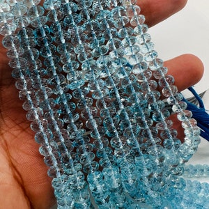 Swiss Blue Topaz Roundel Faceted Beads 6 mm Size - AAA Quality- Natural  Swiss Blue topaz Beads- length 10 Inches