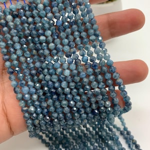 4mm Blue Kyanite Faceted Round Beads • AAA Quality • 39 cm Length • Natural Kyanite Faceted Round • Blue Kyanite Beads
