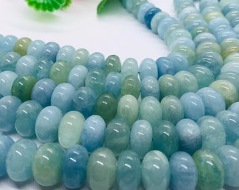 14MM Aquamarine Roundel beads, Perfect Roundel Beads- Wholesale Price- Length 40 cm- Blue Aquamarine Beads