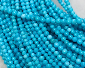 Sleeping Beauty Turquoise Round Beads 2MM size  -100 % Natural Turquoise -  Length 40 cm - Turquoise Round Blue AAAA Quality