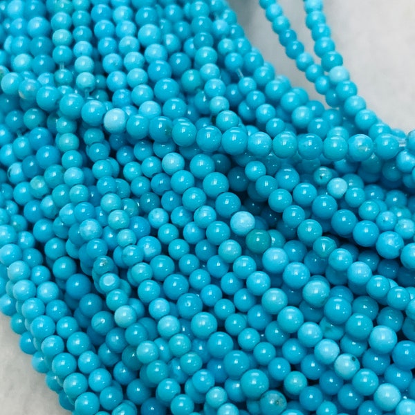 Sleeping Beauty Turquoise Round Beads 2MM size  -100 % Natural Turquoise -  Length 40 cm - Turquoise Round Blue AAAA Quality