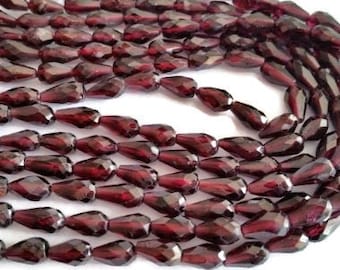 Garnet Faceted Drops Shape 5x9MM straight Drill in 14" Length , Garnet beads , origin is India .