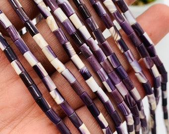 Wampum Quahog Shell Tube Beads • 3x5 mm Size • 40 cm length • AAA Quality • Natural Wampum Shell • Purple Color • Origin East Coast USA