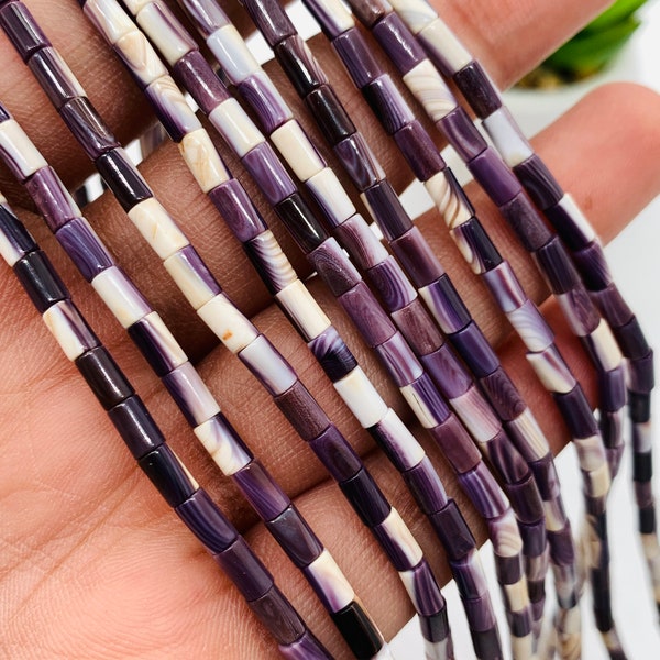 Wampum Quahog Shell Tube Beads • 3x5 mm Size • 40 cm length • AAA Quality • Natural Wampum Shell • Purple Color • Origin East Coast USA