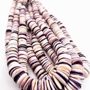 Wampum Quahog Shell Roundel Beads •6-18MM Size • 40 cm length • AAA Quality • Natural Wampum Shell • Purple Color • Origin East Coast USA