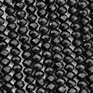 Black Spinel 4mm Roundel Faceted Beads, Black spinel Faceted Balls, Length 15.5&quot;. faceted roundel beads