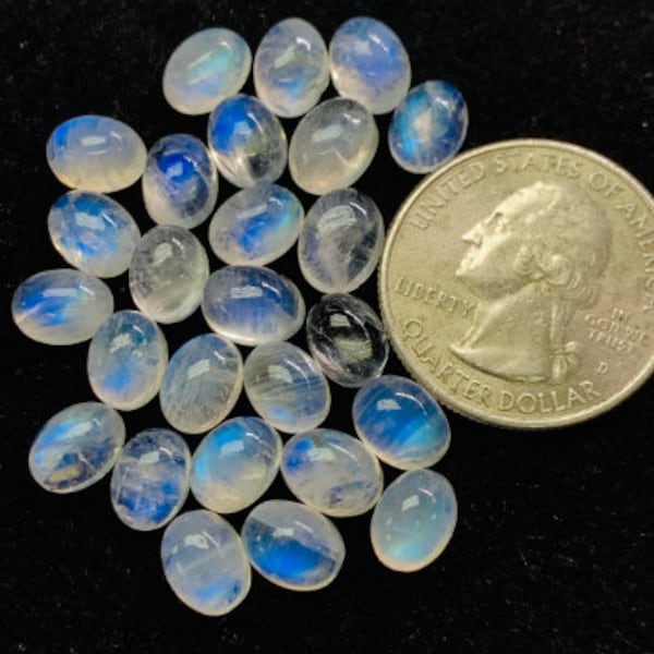 Moonstone 5X7 MM Oval Cabs , Pack of 8 Pcs. AAAA quality cabochon. loose gemstone. Loose cabochon