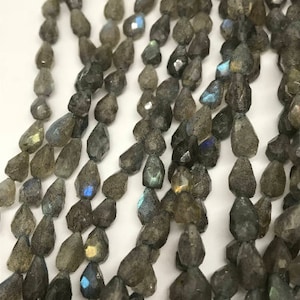 Labradorite Faceted Drop Shape straight drill Approx 6x8 MM length 14&quot; Approx . Blue Flash Labradorite