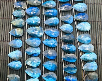 20-23 x 13-14 mm labradoriet gefacetteerde perenbrioletten - natuurlijke blauwe flash labradoriet - AAA-kwaliteit - labradoriet briolletes - lengte 10''