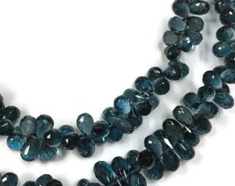 4" Strand, Blu Topaz Faceted Drop Briollete, Topaz Briolette blu, 5x8mm dimensioni di alta qualità