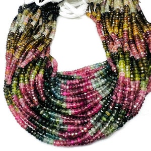 Multi Tourmaline faceted 4MM Rondelle , Mix color beads Fine quality 14&quot; Strand, Tourmaline faceted roundel.