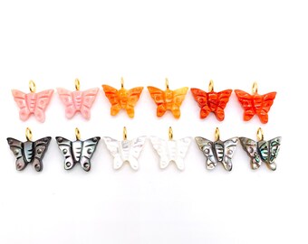 Colgante de concha natural con forma de mariposa, tamaño 18 x 15 mm - Plata 925 y baño de oro - Colgante de piedra preciosa - Colgante de plata