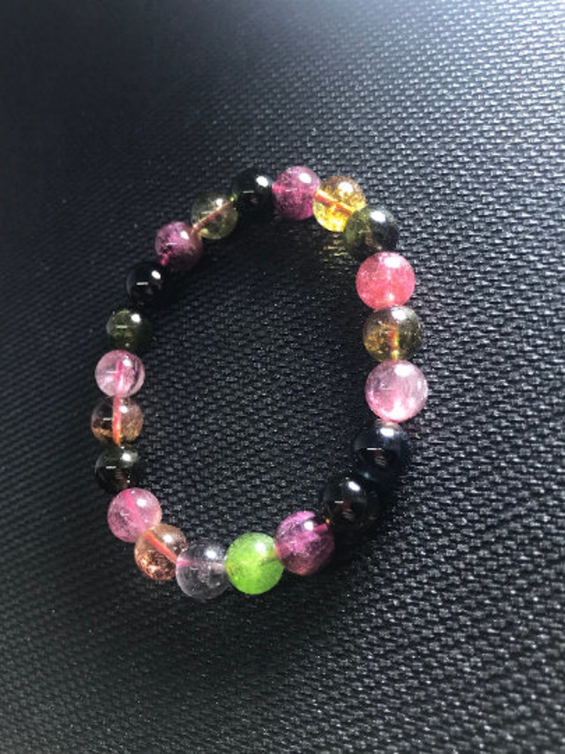 AAAA quality Bracelet 9MM Multi Tourmaline Smooth Round beads Natural Multi Tourmaline length 7.5 code hk02