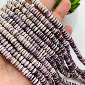 Wampum Quahog Shell Roundel Beads •  6 mm Size • 40 cm length • AAA Quality • Natural Wampum Shell • Purple Color • Origin East Coast USA