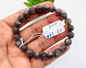 Sunstone Bracelet • 8mm Size • Code #A1 • Weight 17.5 gm • Natural Black Sunstone Round Bracelet • Sunstone Jewelry