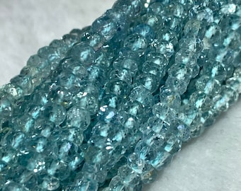 3.50- 4 MM Aquamarine faceted Roundel Beads •  Length 13 Inch • 5A Quality Transparent Beads • Aquamarine Top Quality Faceted